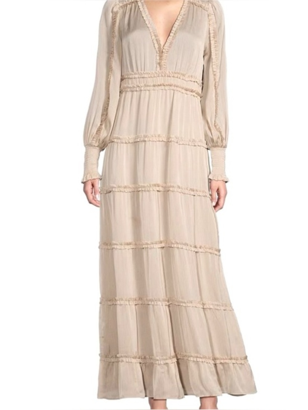 NEW Anthropologie Chelsea & Violet Blush Tiered Ruffle V‑Neck Boho Maxi Dress